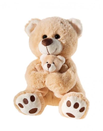 Heunec knuffelbeer met babybeer lichtbruin - pluche speelgoed 25cm.