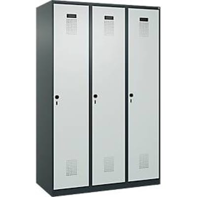C+P Evolo Plus garderobekast, 3 vakken, 400 mm breed, draaigrendel, soft-close, B 1.200 x D 500 x H 1.850 m, antracietgrijs/lichtgrijs