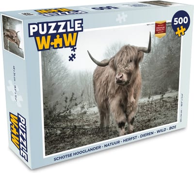Puzzel Schotse hooglander - Natuur - Herfst - Dieren - Wild - Bos - Legpuzzel - Puzzel 500 stukjes