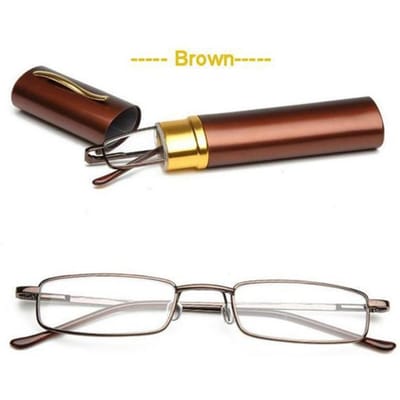 Eso Vision Mini Leesbril Vrouw En Man Koker Extra Klein Metalen Lezer Bril Zwart Roze met Etui Vrouwen Heren +150 brown