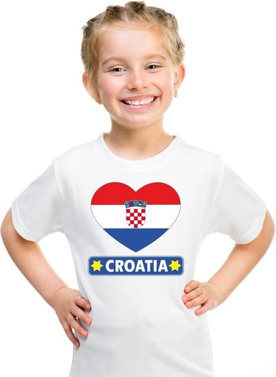 Kroatie Supporters t-shirt - kinderen - hartjes vlag - wit - korte mouwen - sport - kleding 110/116