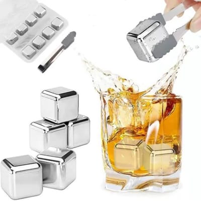 Dailygoods - Kollea Roestvrijstalen Koelblokjes Herbruikbare Ijswhiskystenen Voor Drankjes Met Ijstang En Vriezer Opbergvak Voor Whisky (8 Stuks)
