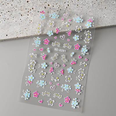 1 stuk 3D Bloemen Stickers voor Nagels Lente Bloemen Bladeren Zelfklevende Schiebers Decals Kunst Manicure Voor Decoratie 5D-0291