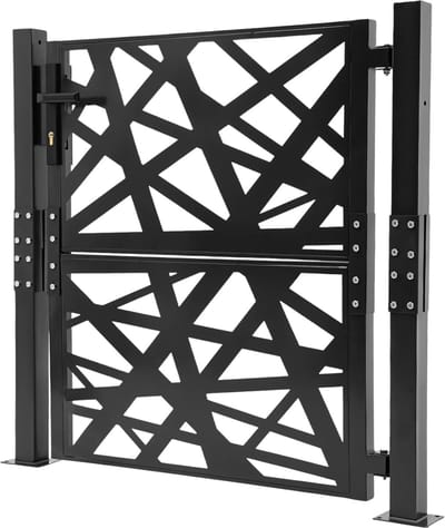 Tuinpoort – Voor huis, tuin & patio – Staal met geometrisch patroon, hoogtemperatuur gebakken verf, veiligheidshek – Zwart (105×100 cm)