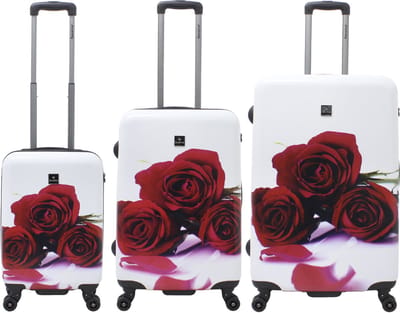 Saxoline Harde Kofferset 3-Delig / Reiskofferset / Trolleyset - Red Roses Print - Bedrukt / Set