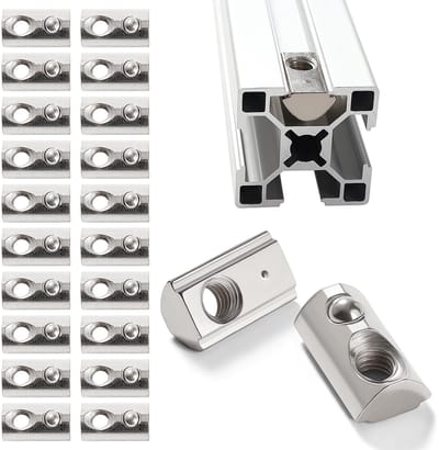 20 Stuks 30 Serie M6 T-Veermoeren, Roll-in veer T Moer, Half-Ronde Roll-in veer T Moer, voor 8mm Slot 3030 3060 3090 6060 Aluminium Extrusie Profiel