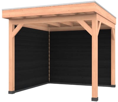Douglas overkapping, 300 x 300, met zwarte achterwand en zijwand, Westwood Comfort Premium