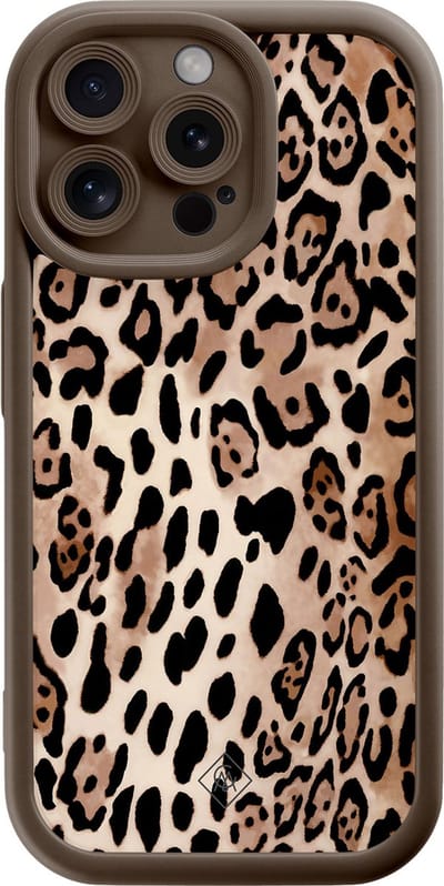 Casimoda® hoesje - Geschikt voor iPhone 15 Pro Max - Luipaard print bruin - Effen telefoonhoesje met lensbescherming - Siliconen/TPU - Backcover - Bruin/beige