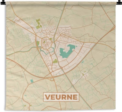 Wandkleed - Wanddoek - Plattegrond - Kaart - Stadskaart - België - Veurne - 180x180 cm - Wandtapijt