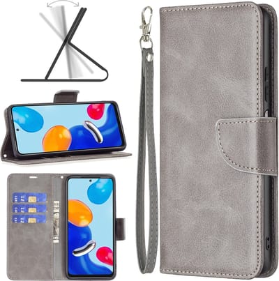 MobyDefend Hoesje - Geschikt voor Xiaomi 12 / 12X - Wallet Book Case Met Koord - Grijs