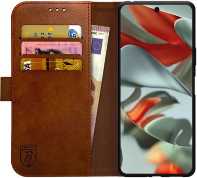 Rosso Element Geschikt voor Google Pixel 9 Pro XL | Wallet Book Case | Portemonnee Hoesje | 3 Pasjes | Magneetsluiting | Stand Functie | Bruin