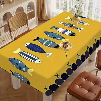 Bohemian Geel Sardine Patroon Tafelkleed voor Tafeldecoratie Wasbaar Kleurrijk Vis Keuken Eettafel Kleed Feestdecoratie 90x140cm white