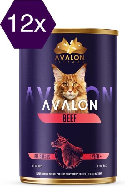 Avalon Petfood - Kattenvoer Natvoer - Rund - 12blikken x 410 gram