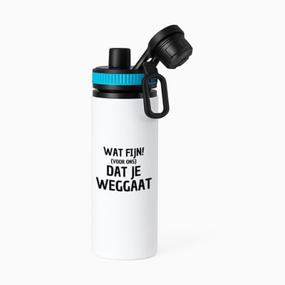 Hacebo® - Wat fijn dat je weggaat waterfles met draaidop blauw - Afscheid bedank cadeau - collega's - werk - afscheidscadeau - verjaardagscadeau - water fles - 850ML