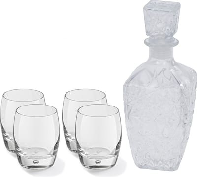 Glazen whisky/water karaf 900 ml met 4x luxe whiskyglazen 360 ml - Genieters of cadeau set