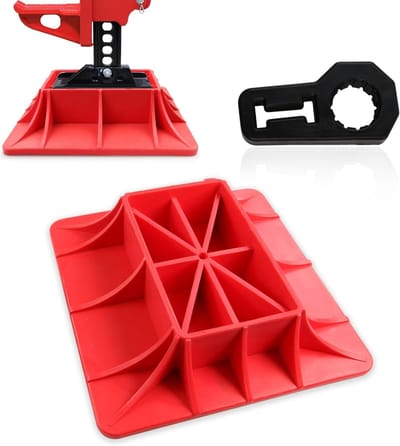 C&T Jack Base en Handle Keeper, rood en zwart, off-road basis, compatibel met Hi Lift Jack accessoires, 2-delige set, verbetert de stabiliteit van de krik op zachte grond