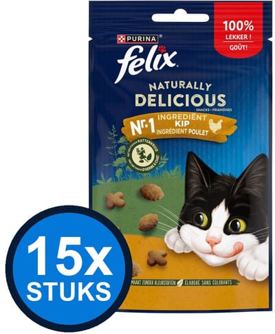 15x Felix - Naturally Delicious Snack Kip - Kattenvoer Snacks - 50 g