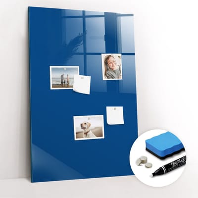 Tulup Whitebord - Kleur Blauw Magneetbord - 60 cm x 90 cm - Magnetisch Bord Kind - Wanddecoratie Kantoor - Magneetbord Rechthoekig - Inspiratiebord Kantoor - Inclusief Gratis Magneten & Marker & Spons - Magnetisch Wandbord - Magnet Board