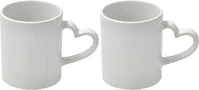 Koffiemok met handvat in hartvorm - 2x - wit - keramiek - 300 ml