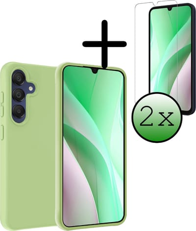 Hoesje Met 2x Screenprotector - Geschikt voor Samsung Galaxy A15 - Sterk & Shockproof - Back Cover - Siliconen Case - Telefoon Hoes - Groen