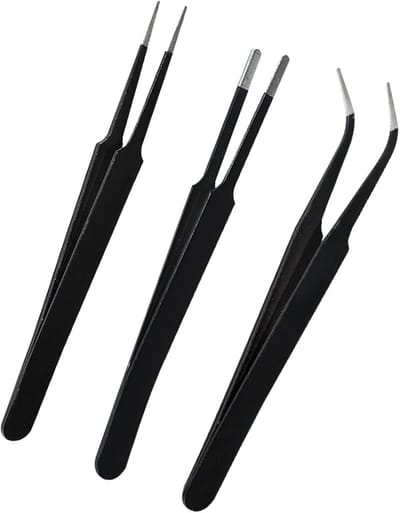 Pincetten Set - Precisie Handgereedschap - Elektronica Reparatie - Antistatisch Roestvrij Staal - 3 Delig - Zwart