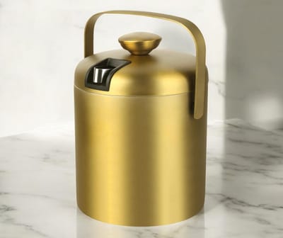 Ice cube container with lid and tongs Wine cooler 1.3 litre ice bucket Ice bucket Champagne cooler double wall Ice cooler with handle, Color:gold