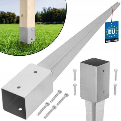 KOTARBAU® Paalhouder met Punt, Paalvoet, Verzinkt Staal, 75 cm, Zilver, 81 x 81 mm, Puntpaalhouder, Paalhouder voor Schutting, Tuinpalen Hout Inslag, Duurzaam
