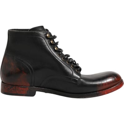 Dolce & Gabbana Zwarte Rode Veterschoenen Kort Enkelboot