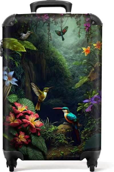 NoBoringSuitcases.com - Koffer - Bloemen - Vogels - Jungle - Bladeren - Reiskoffer - Trolley - Handbagage - Past binnen 55x40x20 cm en 55x35x25 cm - Fotokoffer - Koffer met wielen - Hardcase koffer - Lichtgewicht - TSA slot - Kofferslot