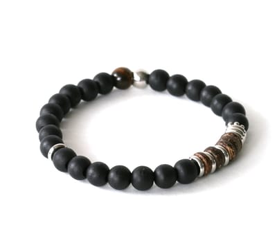 IbizaMen - heren armband - zwart hout - staal en cocos schijven - 19cm