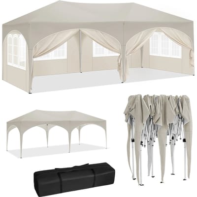 Cventrix Dubbele Partytent - Partytent Met Zijwanden en Opvouwbaar - Paviljoen Weerbestendig - Easy Up 3x6 M - Partytent Waterdicht - Beige