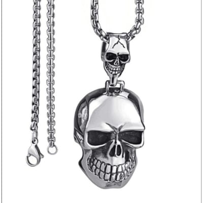 Pendentif Crâne Minimaliste Personnalité Européenne et Américaine Tendance Collier Homme Acier Titane gray