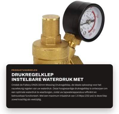 Dailygoods- Drukregelaar 1.6 Mpa - Verstelbare Drukregelaar - Waterdrukregelaar - Meter - Messchaal - Koper Behuizing