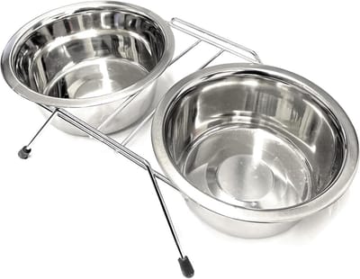 Voederstation Hondenbak - Voerbak Set - Ontspannen Eten - Antislip Basis - 2 x 850 ml - Zilver