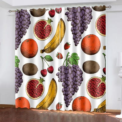 Kleurrijk fruitpatroon Banaan ananas digitale print patroon Kinderkamer Woonkamer 90g polyestervezel twee panelen W50xH130(CM)x2pcs&Grommet Top