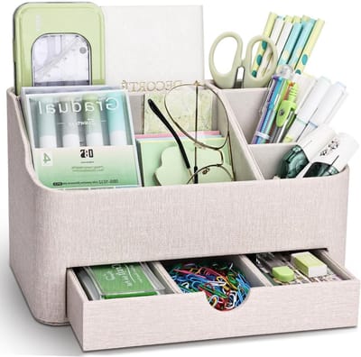 Multifunctionele Leren Bureau Organizer met Laden voor een Opgeruimd Bureau (Beige)