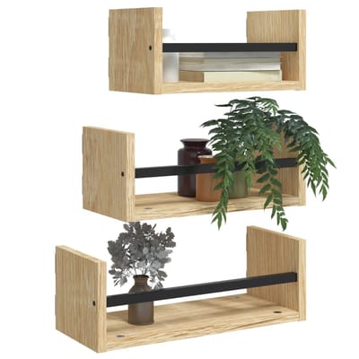 vidaXL - 3-delige - wandplankenset - met - stangen - Sonoma - eiken - bewerkt - hout