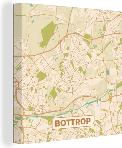 Canvas Schilderij Bottrop - Plattegrond - Kaart - Vintage - Stadskaart - 20x20 cm - Wanddecoratie