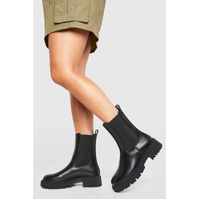 boohoo Dames Tab Detail Chunky Chelsea Boots | Black | Maat: 3