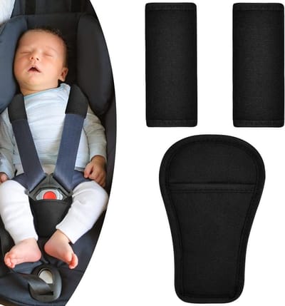Zachte Zwarte Zitveiligheid Pads voor Kinderen, 3-delige Set Schouderbeschermers voor Autogordels, Universele Gordelkappen voor Kinderstoelen en Buggy's