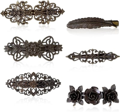 Allecto Plus - Retro bloem haarspelden - Vintage stijl - set van 6 - Bronzen haarspelden met bloem en veren - Voor vrouwen