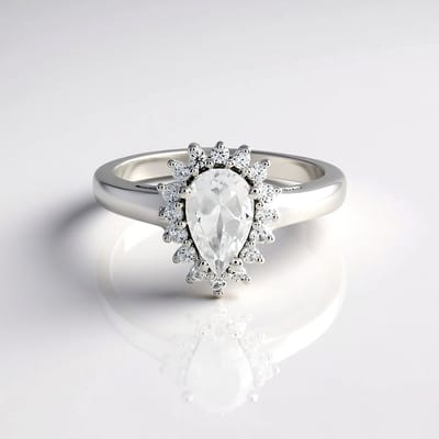 Cavill - Zilveren ring 925 Sterling - 0,895 ct Witte Topaas peervorm - 0,286 ct Zirkonen - Geplatineerd - Elegante Madagaskar Edelsteen - Maat 17-20