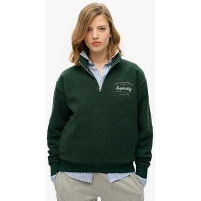 Superdry Country Club Fleecesweatshirt met Halve Rits Groen Grootte: 36
