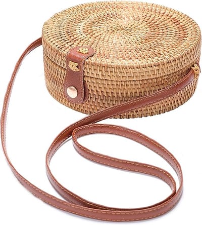 Verpakking van één - Zomerse strandtas van rotanstro - Handgeweven rieten mand voor de feestdagen - Cadeau voor vrouwen - 2.5L