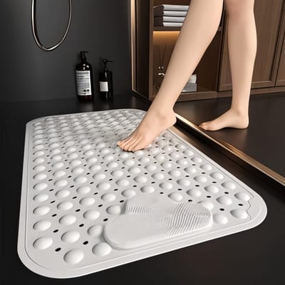 Famanu - Antislip Douchemat, 70 x 40 cm TPE Mat Voor Binnen Douche Met Voetmassage, Zuignap en Afvoergaten, Gemakkelijk Te Reinigen en Te Onderhouden, Wit