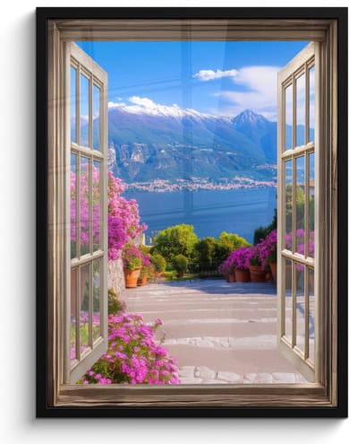 Poster in lijst - Fotolijst 50x70 cm - Posters - Doorkijk - Berg - Landschap - Uitzicht - Meer - Posterlijst zwart - Decoratie - Wanddecoratie woonkamer - Muurdecoratie slaapkamer