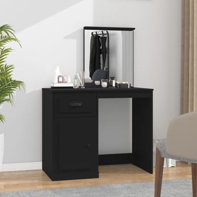 vidaXL - Kaptafel - met - spiegel - 90x50x132,5 - cm - bewerkt - hout - zwart