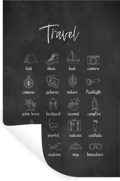 Muurstickers - Sticker Folie - Spreuken - Quotes - Travel - Tent - Schoenen - 20x30 cm - Plakfolie - Muurstickers Kinderkamer - Zelfklevend Behang - Zelfklevend behangpapier - Stickerfolie