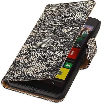 Lace Bookstyle Wallet Case Hoesjes Geschikt voor Microsoft Lumia 640 Zwart