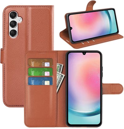 MobyDefend Hoesje - Geschikt voor Samsung Galaxy A25 - Kunstleren Wallet Book Case (Sluiting Voorkant) - Bruin